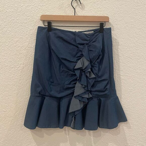 Caroline Costas Ruffled Chambray Denim Mini Skirt  Feminine Flirty Workwear M - Picture 4 of 11